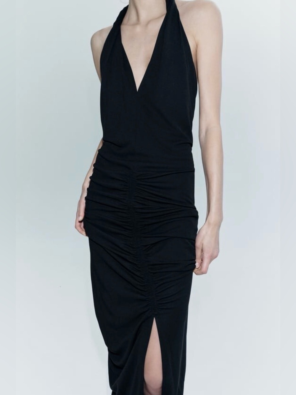 Zara NWT black ruched halter dress. Size large.
